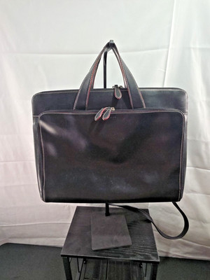 LODIS Audrey Brera Leather Laptop Briefcase Bag Black w/ Red Stitching