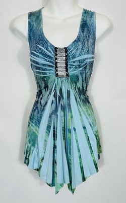 World Unity Babydoll Tunic Top Size L Y2K Fairy Mermaidcore Asymmetric Sequin
