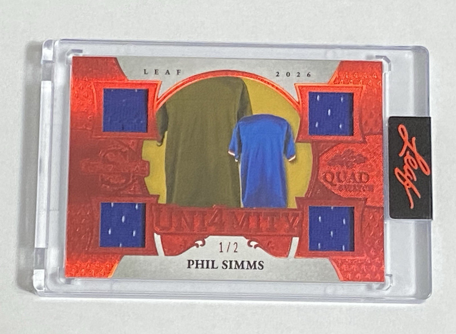 2026 Leaf Spectacular Phil Simms Uni4mity Quad Red Jersey #/2