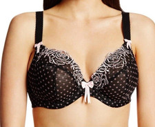 Elomi Betty Underwire Plunge Bra US 36L / UK 36HH Black Pink Polka Dot EL8170