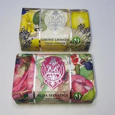 2  La Florentina Large Scented Italian Bar Soap 7 oz Wild Rose & Lemon Lavender