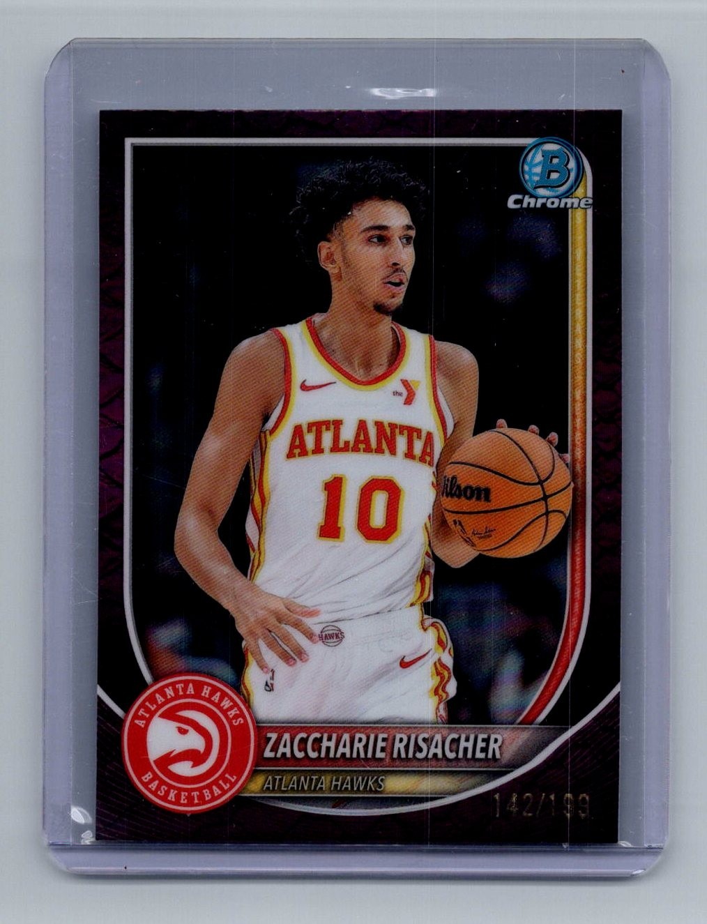 2025 Bowman Basketball Zaccharie Risacher /199 Purple Reptilian Atlanta Hawks