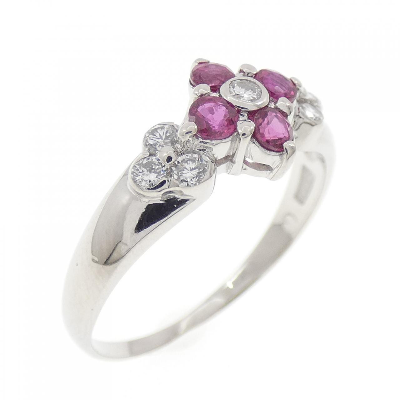 Authentic PT900 Flower Ruby Ring  #230-000-234-46… - image 1