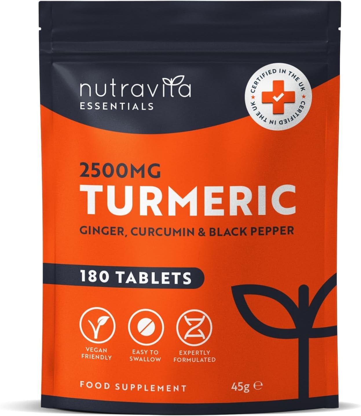 Turmeric Tablets 2500mg + Black Pepper & Ginger - Vegan - Bone & Joint Support