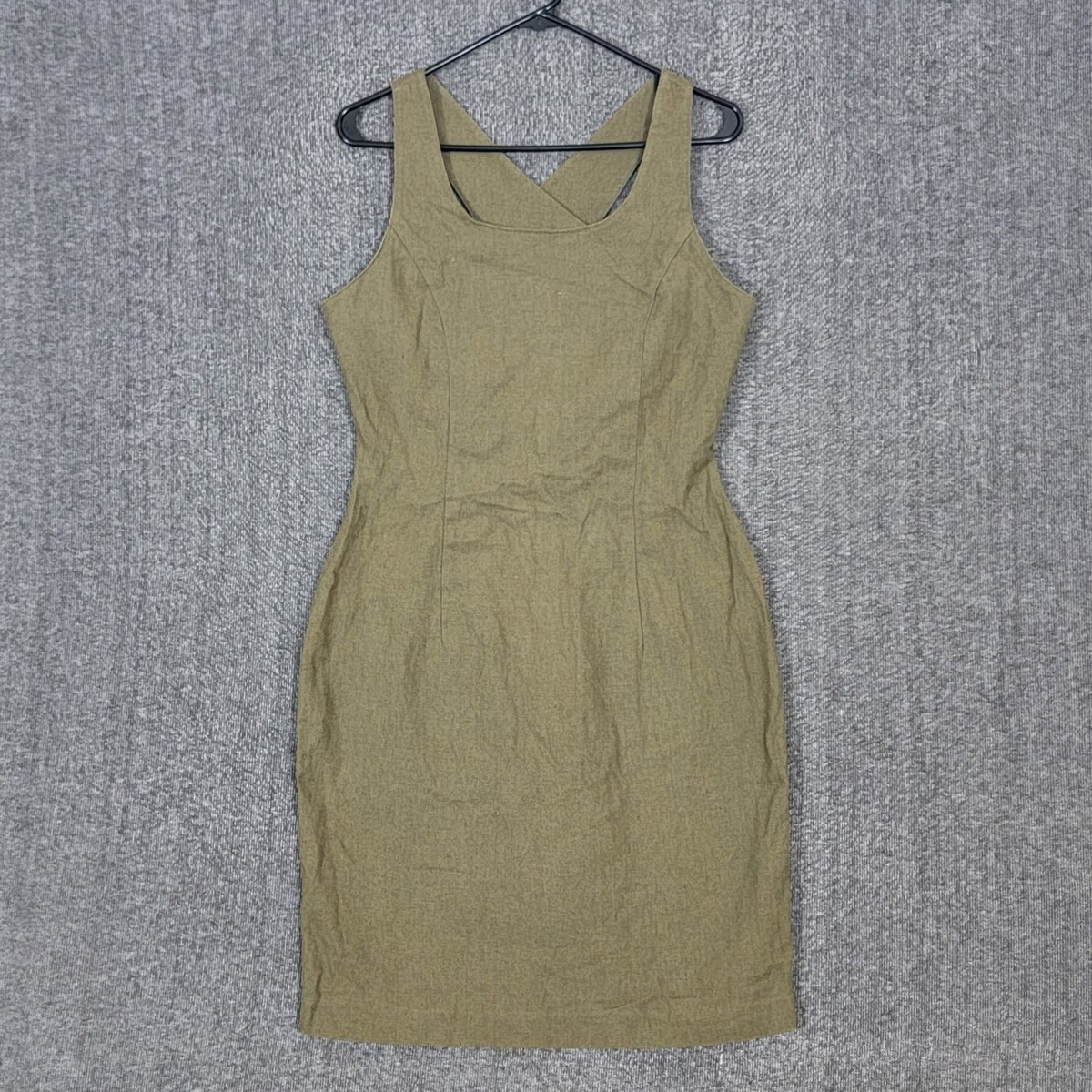 Express Dress Womens 7/8 Olive Green Sleeveless Linen Blend Criss Cross Back