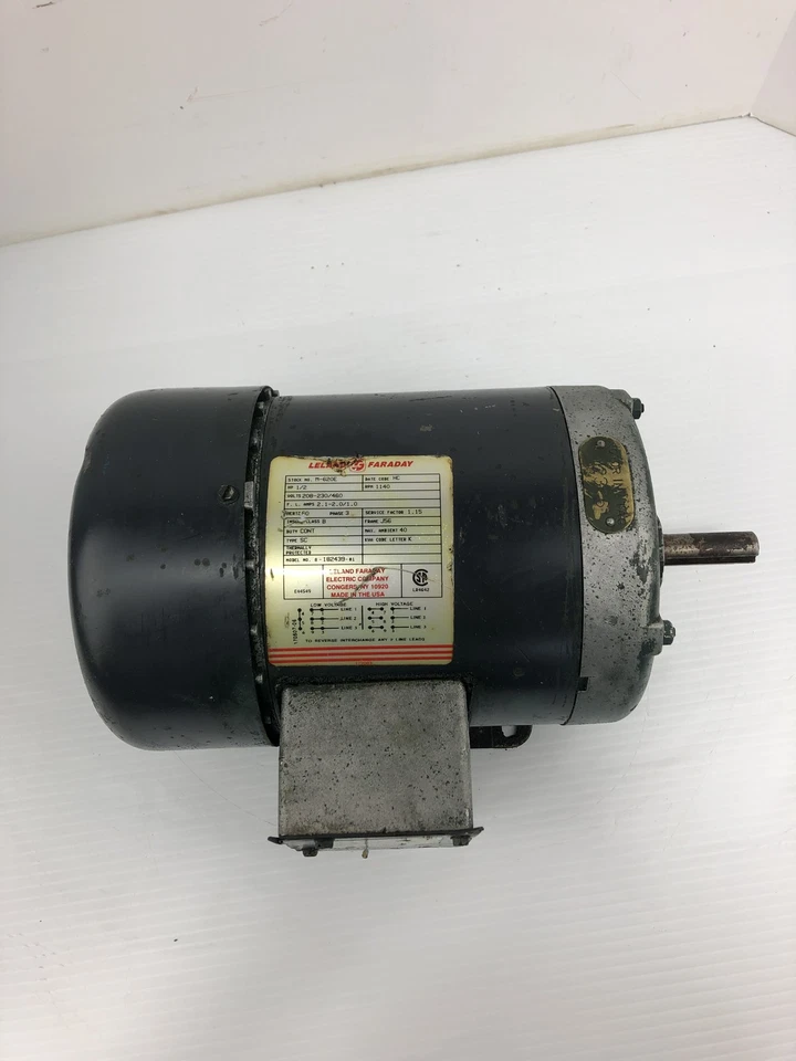Leland Faraday M-620E Motor 1/2HP 1140 RPM 3PH J56 Frame SC Type - Image 3 of 4