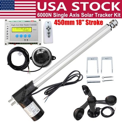 LCD Single Axis Solar Tracking Kit W/ 6000N 18'' DC Linear Actuator W/ Anemometer