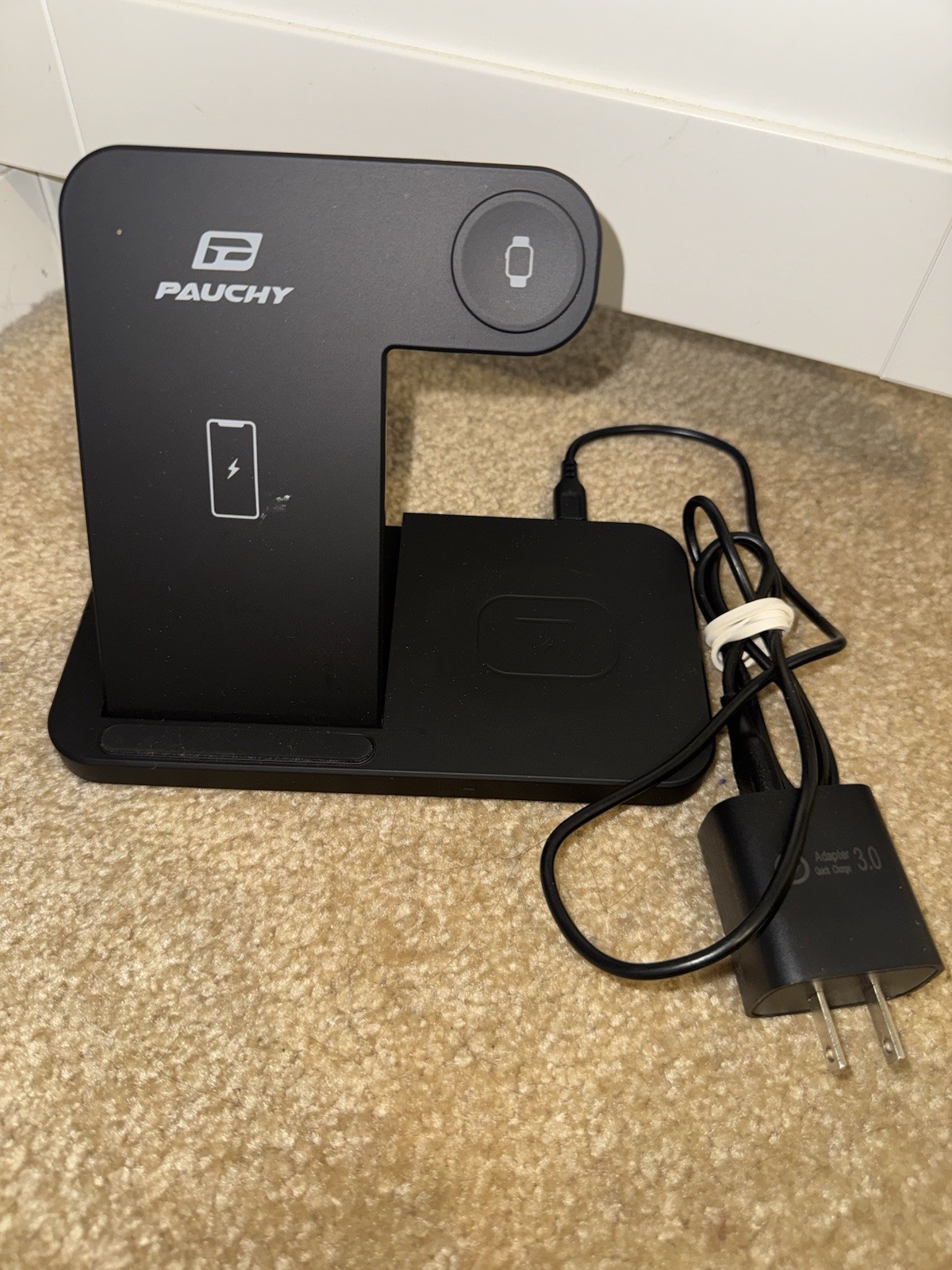 PAUCHY 3-in-1 Fast Qi Wireless Charging Station for Phone Watch Earbuds-image