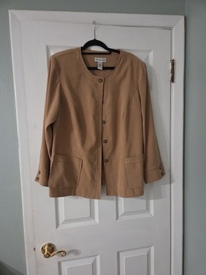 Anna Maxwell Plus Suze 18W Tan Collarless  Button Front Jacket Stretch. 18W