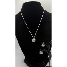 Silver Swirl Crystal Pendant Necklace Stud Earrings Set New