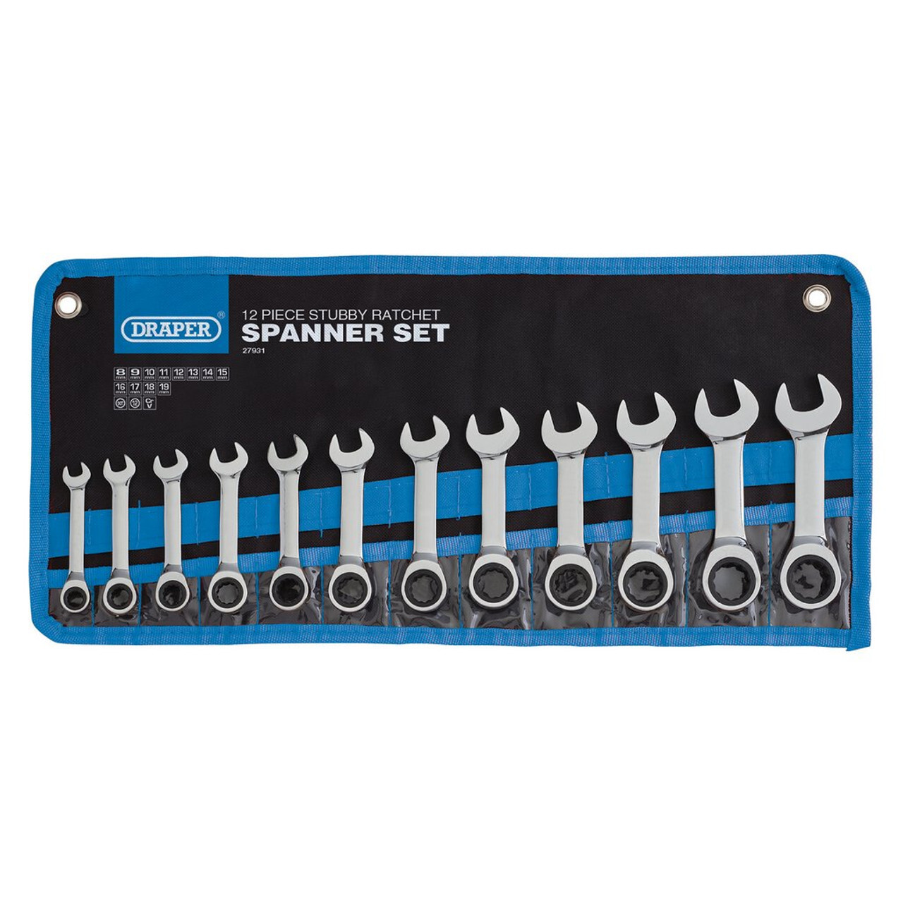 Draper 27931 Draper HI-TORQ Metric Stubby Ratchet Combination Spanner Set (12 Pi - Image 6
