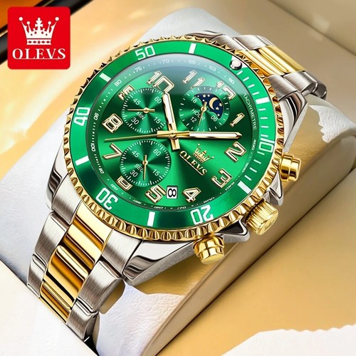 OLEVS Luxury Men Quartz Watch Business 3 Bar Luminous Date Stainless Steel Strap - Picture 1 of 24