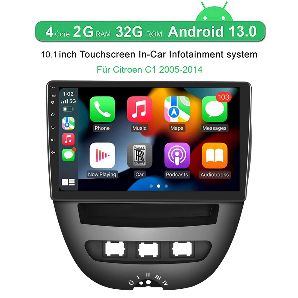 Für Citroen C1 2005-2014 Autoradio Android 15 GPS Navi Apple Carplay WiFi 2+32GB - Bild 2 von 4