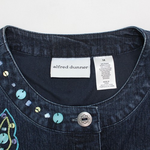 Chaqueta Vaquera Alfred Dunner Talla 14 Sin Cuello Bordada Mariposas Cuentas - Imagen 16 de 17