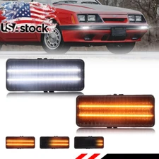 2X Smoke Dynamic LED Front Parking Turn Signal Lights For 1979-1986 Ford Mustang