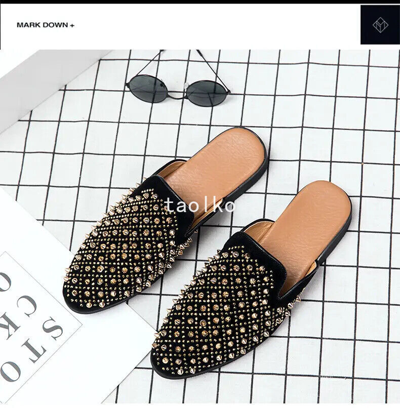 PANTOFOLA D’ORO Scarpe Uomo Scarpe Ciabatte Mules Mocassini Senza Schienale Pantofole Nightclub Oro Lucido