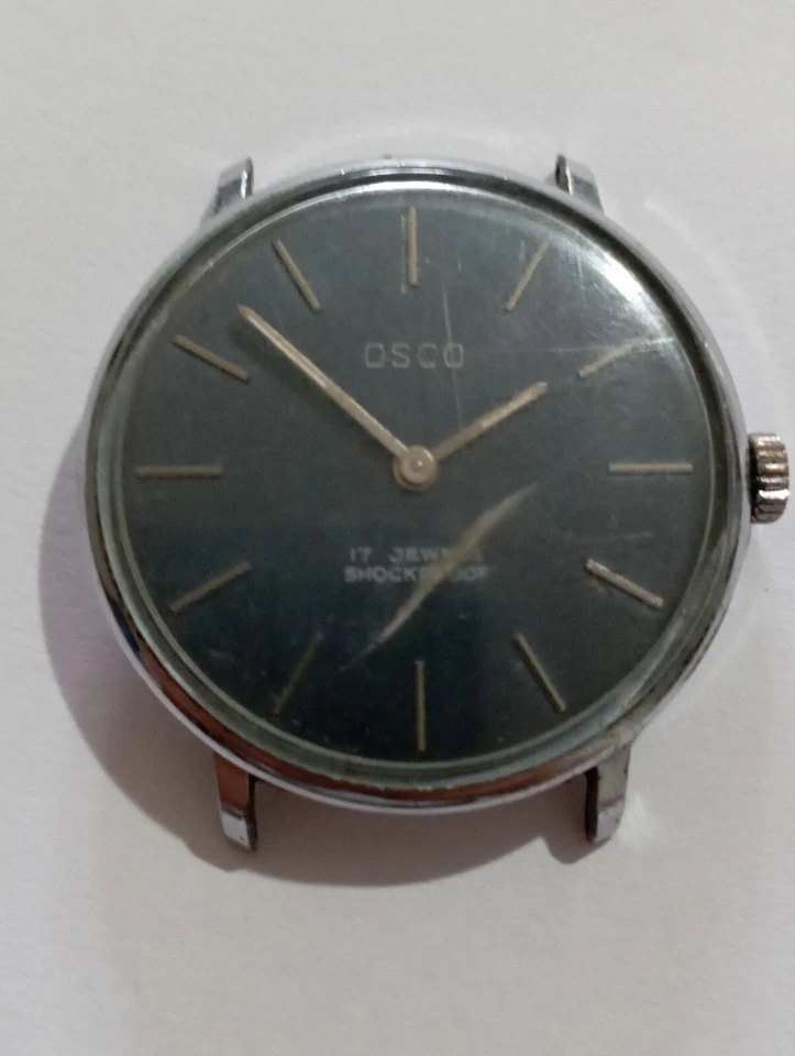 Reloj vintage raro hecho en Suiza OSCO 17 joyas esfera azul cal. FE 163 desde 1975 Foto 3 de 4