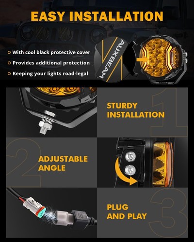 AUXBEAM 2pcs 5" Amber Side Shooter LED Pods Work Lights DRL Ford F250 F350 99-16 - Picture 5 of 11