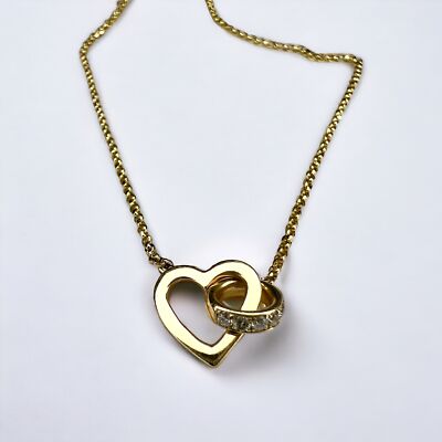Gorgeous 14K Yellow Gold Natural Round Diamond Heart & Hoop Pendant W/ Necklace