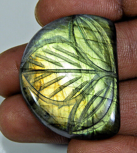 Pierre Labradorite Naturelle - Cabochon Poire 57,50 Ct, Sculptée Main, Qualité Excellente, Neuve