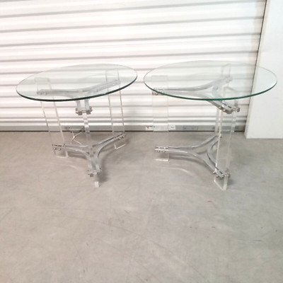 Charles Hollis Jones Round Accent End Side Table Glass Chrome Lucite MCM