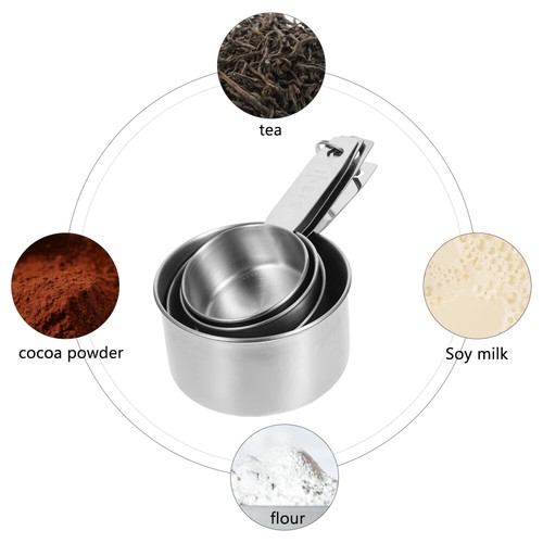 Set of 4 Food Grade Stainless Steel Measuring Cups Short Handle Nested