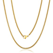 2mm 16"-30" Box Link Gold Plated Stainless Steel Chain Necklace Men Women Unisex