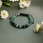 Natural Jade & Black Onyx Beads Chakra Protection Reiki Man Stretch Bracelet