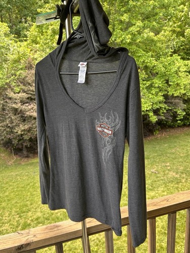 Harley Davidson Women’s Large Long Sleeve Shirt Top Hoodie V Neck Greenville,SC - Picture 12 of 24