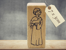 Motivstempel Kind mit Lamm 7x3cm Konfirmation Kommunion Kirche Ostern Stempel