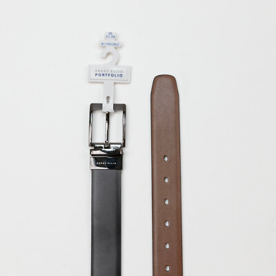 Perry Ellis Mesh Buckle Leather Reversible Belt Black/Brown Size