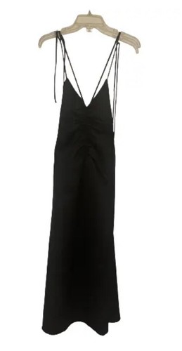 NWT Jason Wu Medium Dress Black Spaghetti Strap Sexy Cinched Front Fitted Maxi