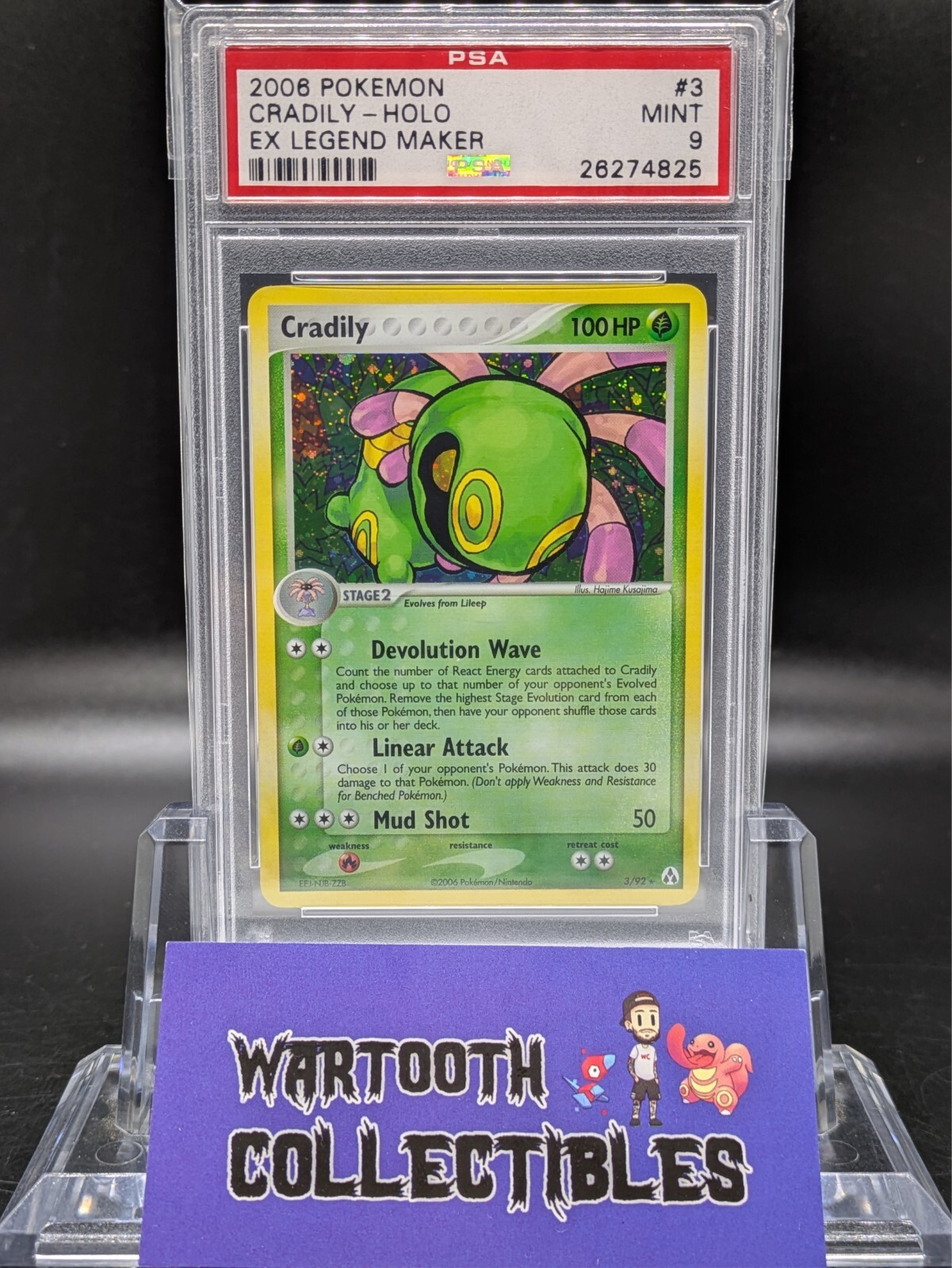 PSA 9 MINT Pokemon CRADILY Holo Rare 2006 EX Legend Maker #3/92