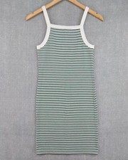 Forever 21 Dress Womens Medium Green Strappy Sundress Stripe Stretch Summer Knit