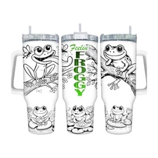 40oz Stainless Steel Sublimation Tumbler W/Handle~Frogs~Frog Lovers~Coffee~Gift