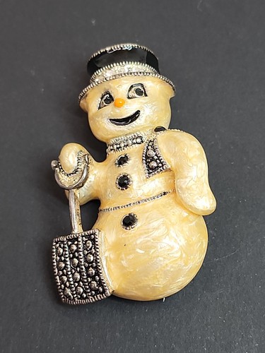 Vintage Eisenberg Ice Figural Snowman Cream Enamel Rhinestones Brooch Pin Signed - Picture 3 of 9