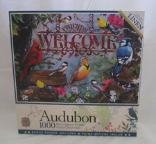 Masterpieces 1000 Pc Jigsaw Puzzle Audubon PERCHED Birds 72021 Linen NEW
