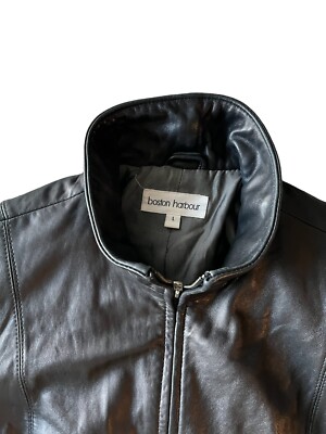 Boston Harbour Leather Jacket Black Men's SZ L RN 104434 | eBay