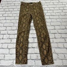 Zara Womens Snake Skin Print Skinny Jeans Size 6 Brown High Rise 27" Inseam