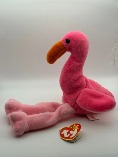 Vintage TY Beanie Baby PINKY The Flamingo With Tags February 13, 1995