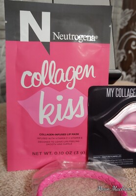 3-pc Pink Bracelet, SOO AE My Collagen Hydrogel Lip Patch, Collagen Kiss NEW