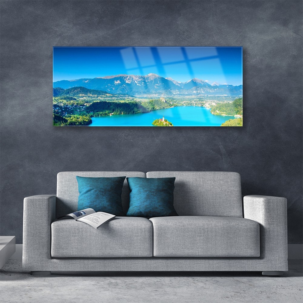 Tableau Déco Moderne Sur Verre Acrylique - Paysage De Rivière Et Montagnes - Dimensions 125x50 Cm - Marque Tulup