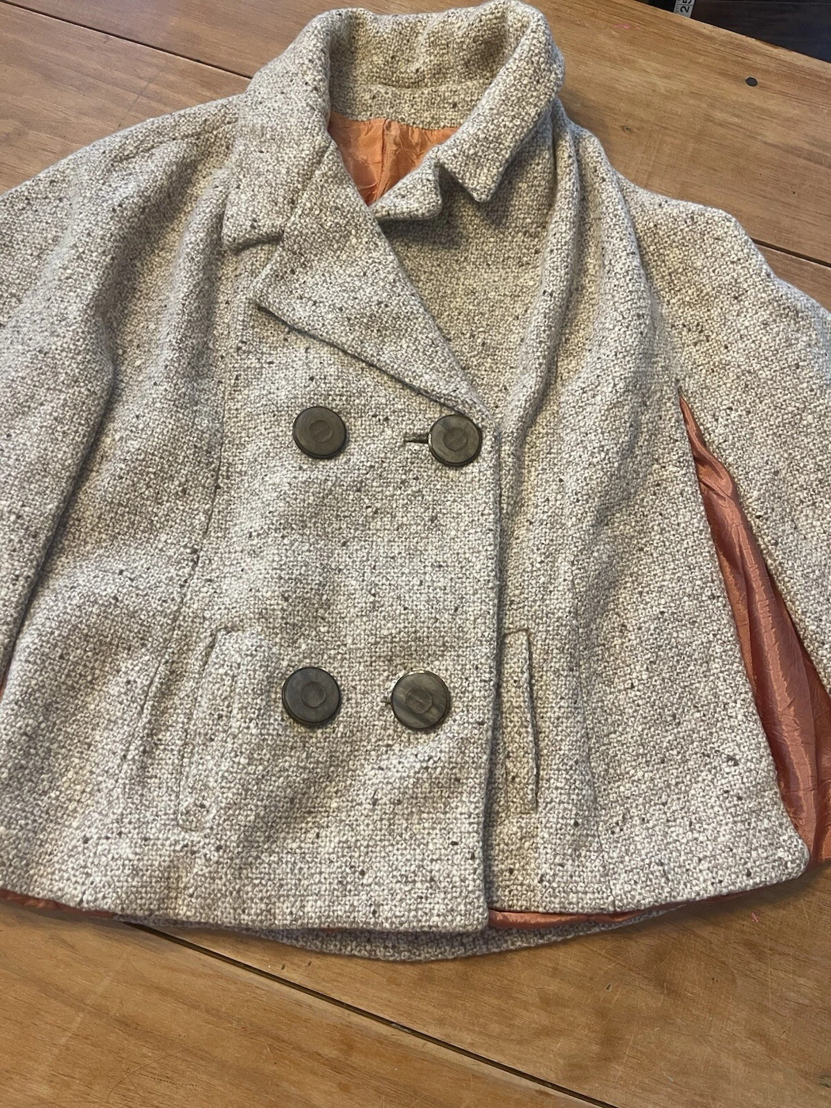 VTG 60/70s Wool Tweed Shawl Cape Poncho Women's Union Made