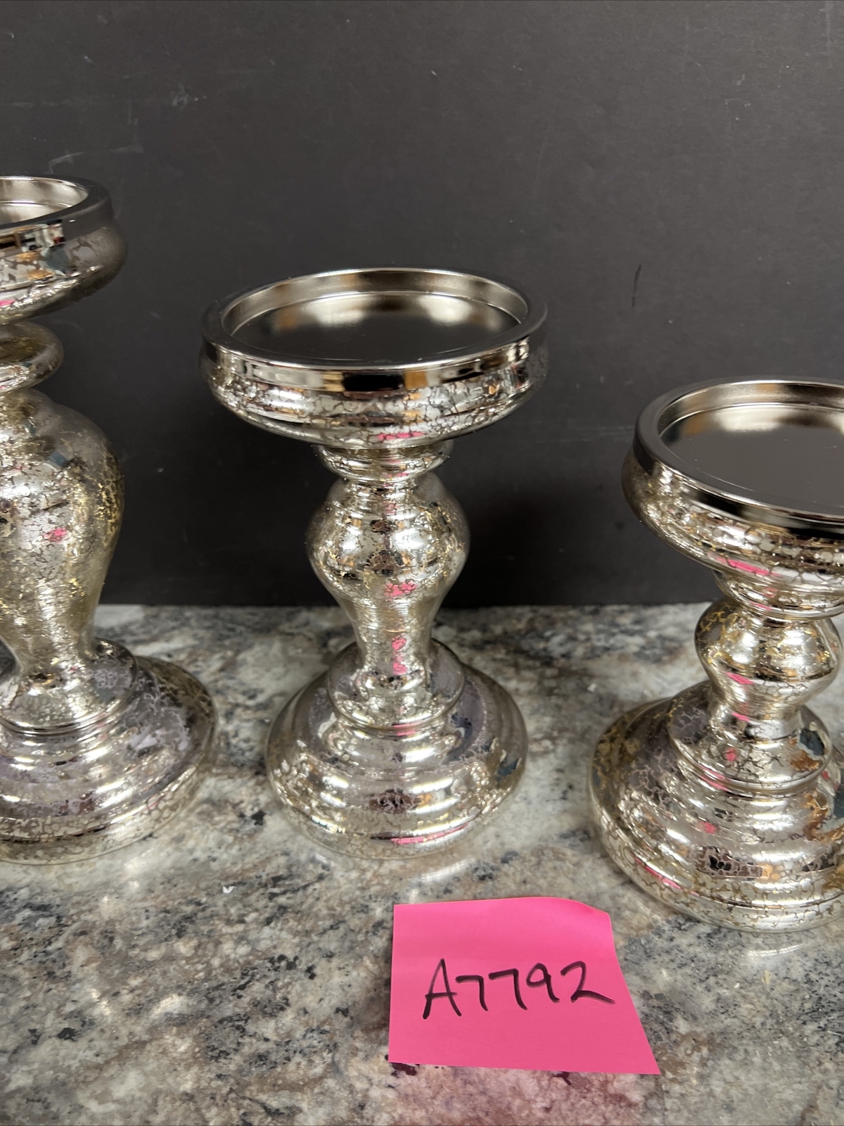 Valerie Parr Hill S/3 Mercury Glass Pedestals Silver Lighted Candle