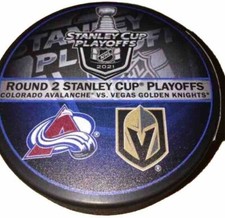 2021 STANLEY CUP PLAYOFF PUCK RD 2 VEGAS GOLDEN KNIGHTS COLORADO AVALANCHE BLACK