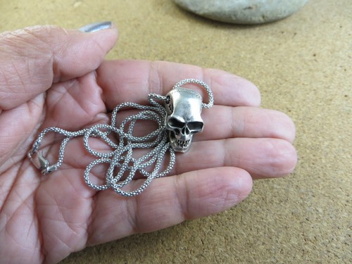 Unique 24" Sterling Silver 925 Rope Chain Necklace Skull Slide Pendant #910 - Picture 18 of 18