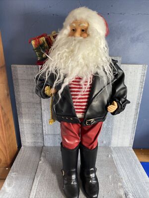 Santa Claus Figurine Motorcycle Biker Outfit doll