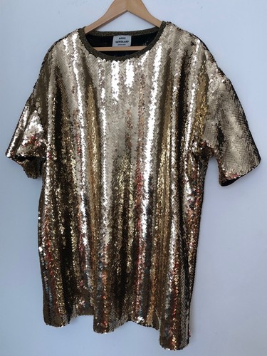 Mads Norgaard Gold Sequin Oversized T Shirt Mini Dress Size EU 36 - Picture 9 of 12