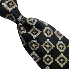 3A) ROBERT TALBOTT BEST OF CLASS BLACK GEOMETRIC 100% SILK NECKTIE MADE IN USA