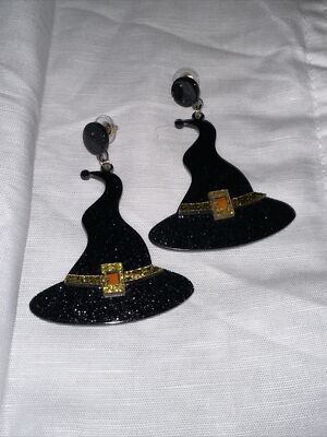 Ann Taylor LOFT Outlet NWOT Witch Hat Gothic Glitter Earrings BID 4 CHARITY 252